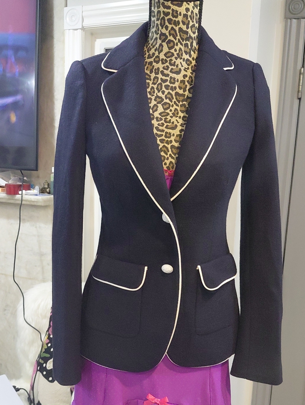 75% Wool Banana Republic Navy Blazer with White Piping